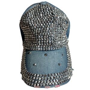 Magid Hats Womens Denim Studded Baseball Cap Rhinestone Distressed Adjustable